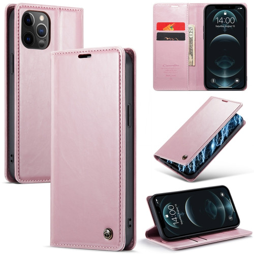 iPhone 12 Pro Max CaseMe 003 Crazy Horse Texture Leather Phone Case - Rose Gold