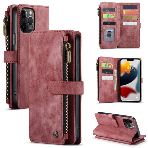 iPhone 12 Pro Max CaseMe-C30 PU + TPU Multifunctional Horizontal Flip Leather Case with Holder & Card Slot & Wallet & Zipper Pocket - Red