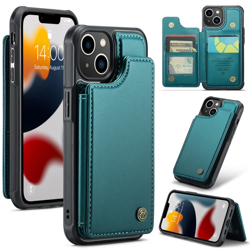 iPhone 13 CaseMe C22 Card Slots Holder RFID Anti-theft Phone Case - Blue Green