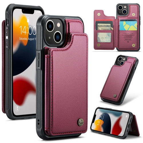 iPhone 13 CaseMe C22 Card Slots Holder RFID Anti-theft Phone Case - Wine Red