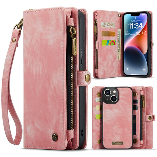 iPhone 14 Plus CaseMe 008 Detachable Multifunctional Leather Phone Case - Pink