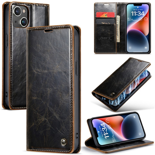 iPhone 14 Plus CaseMe 003 Crazy Horse Texture Leather Phone Case - Coffee
