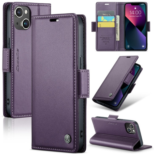 iPhone 14 Plus CaseMe 023 Butterfly Buckle Litchi Texture RFID Anti-theft Leather Phone Case - Pearly Purple
