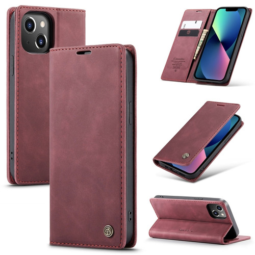 iPhone 14 Plus CaseMe-013 Multifunctional Retro Frosted Leather Phone Case  - Wine Red