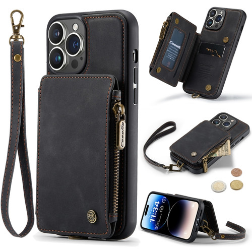 iPhone 14 Pro Max CaseMe C20 Multifunctional Leather Phone Case - Black