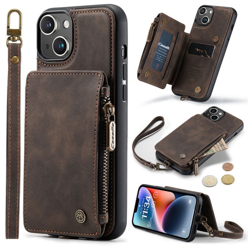 iPhone 15 CaseMe C20 Multifunctional RFID Leather Phone Case - Brown