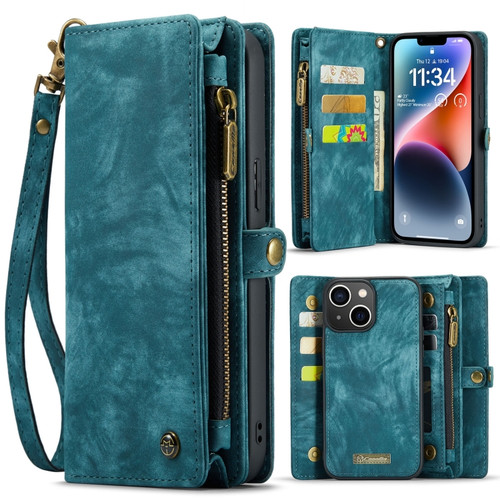 iPhone 15 Plus CaseMe 008 Detachable Multifunctional Leather Phone Case - Blue