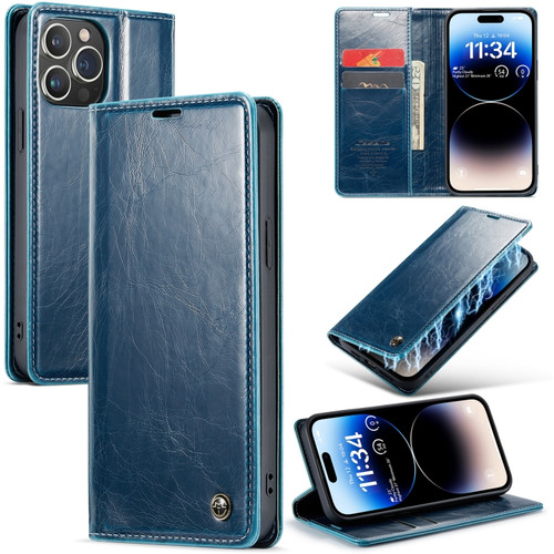 iPhone 15 Pro CaseMe 003 Crazy Horse Texture Leather Phone Case - Blue