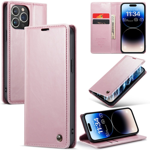 iPhone 15 Pro CaseMe 003 Crazy Horse Texture Leather Phone Case - Rose Gold