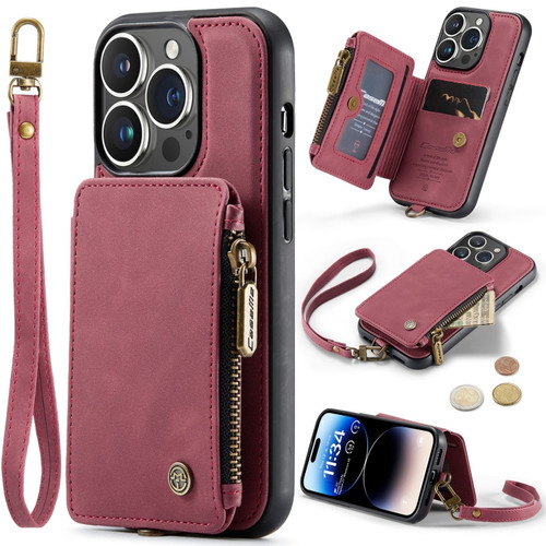 iPhone 15 Pro CaseMe C20 Multifunctional RFID Leather Phone Case - Red