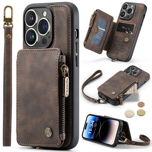 iPhone 15 Pro Max CaseMe C20 Multifunctional RFID Leather Phone Case - Brown