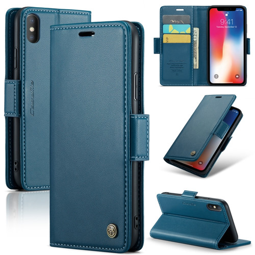 iPhone XS CaseMe 023 Butterfly Buckle Litchi Texture RFID Anti-theft Leather Phone Case - Blue