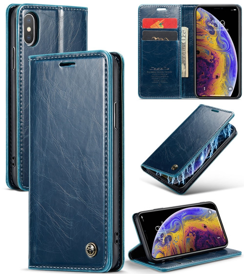 iPhone XS Max CaseMe 003 Crazy Horse Texture Leather Phone Case - Blue