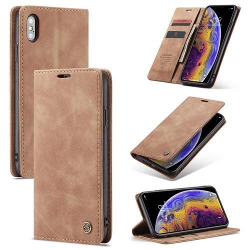iPhone XS Max CaseMe-013 Multifunctional Retro Frosted Horizontal Flip Leather Case with Card Slot & Holder & Wallet - Brown
