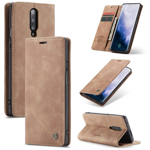 CaseMe-013 Multifunctional Retro Frosted Horizontal Flip Leather Case OnePlus 7 Pro, with Card Slot & Holder & Zipper Wallet & Photo Frame - Brown