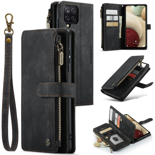 Samsung Galaxy A12 CaseMe-C30 PU + TPU Multifunctional Horizontal Flip Leather Case with Holder & Card Slot & Wallet & Zipper Pocket - Black