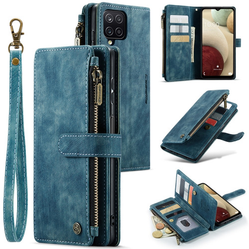 Samsung Galaxy A12 CaseMe-C30 PU + TPU Multifunctional Horizontal Flip Leather Case with Holder & Card Slot & Wallet & Zipper Pocket - Blue