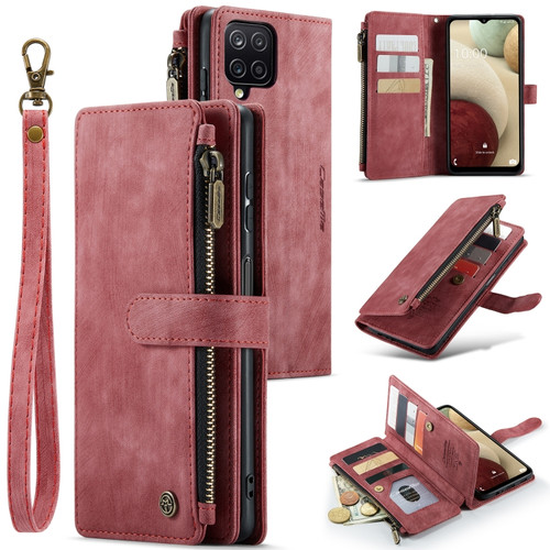 Samsung Galaxy A12 CaseMe-C30 PU + TPU Multifunctional Horizontal Flip Leather Case with Holder & Card Slot & Wallet & Zipper Pocket - Red