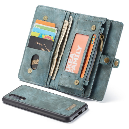 CaseMe-008 Detachable Multifunctional Retro Frosted Horizontal Flip Leather Case Galaxy A50, with Card Slot & Holder & Zipper Wallet & Photo Frame - Blue