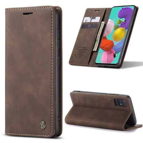 Galaxy A51 CaseMe Multifunctional Horizontal Flip Leather Case, with Card Slot & Holder & Wallet - Coffee