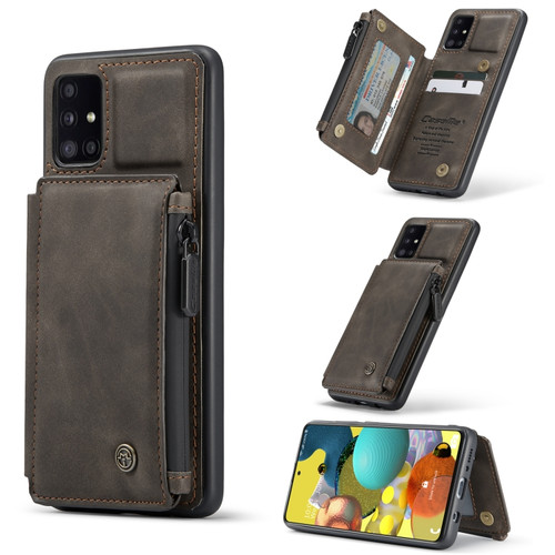 Samsung Galaxy A51 4G CaseMe C20 Multifunctional PC + TPU Protective Case with Holder & Card Slot & Wallet - Dark Coffee