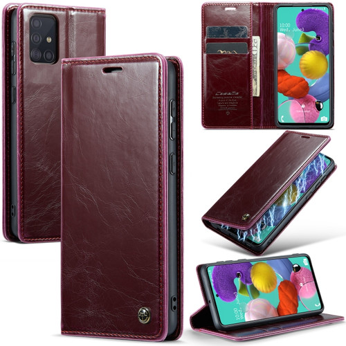 Samsung Galaxy A51 4G/M40S CaseMe 003 Crazy Horse Texture Leather Phone Case - Wine Red