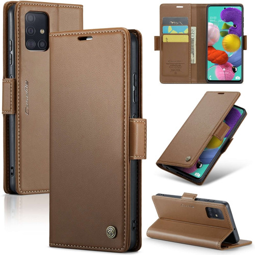 Samsung Galaxy A51 4G/M40s CaseMe 023 Butterfly Buckle Litchi Texture RFID Anti-theft Leather Phone Case - Brown