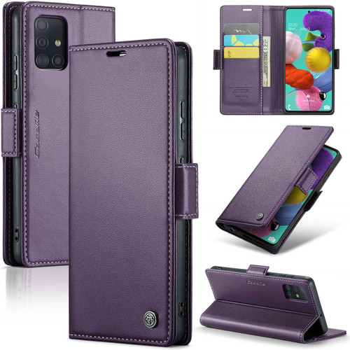 Samsung Galaxy A51 4G/M40s CaseMe 023 Butterfly Buckle Litchi Texture RFID Anti-theft Leather Phone Case - Pearly Purple
