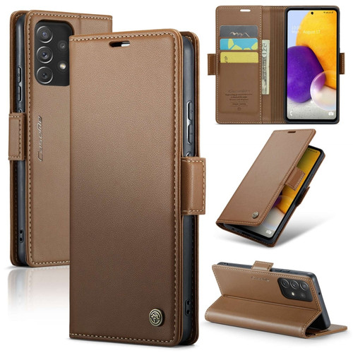 Samsung Galaxy A72 CaseMe 023 Butterfly Buckle Litchi Texture RFID Anti-theft Leather Phone Case - Brown