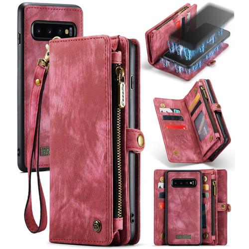 Samsung Galaxy S10 CaseMe-008 Detachable Multifunctional Flip Leather Phone Case - Red