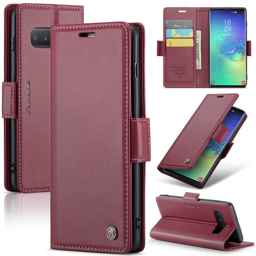 Samsung Galaxy S10+ CaseMe 023 Butterfly Buckle Litchi Texture RFID Anti-theft Leather Phone Case - Wine Red