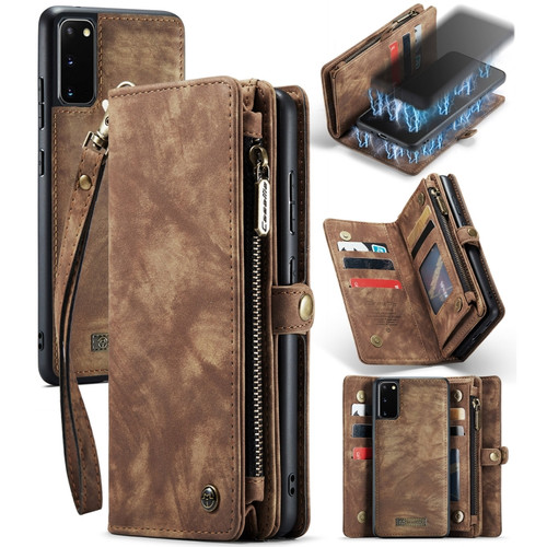 Galaxy S20 CaseMe Detachable Multifunctional Horizontal Flip Leather Case, with Card Slot & Holder & Zipper Wallet & Photo Frame - Brown