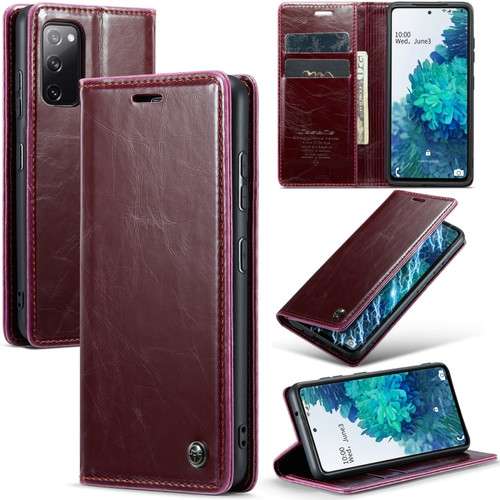 Samsung Galaxy S20 FE CaseMe 003 Crazy Horse Texture Leather Phone Case - Wine Red