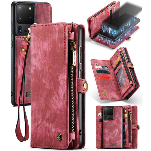 Galaxy S20 Plus CaseMe Detachable Multifunctional Horizontal Flip Leather Case, with Card Slot & Holder & Zipper Wallet & Photo Frame - Red