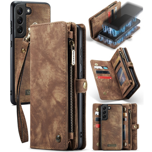 SamsSamsung Galaxy S21 FE CaseMe 008 Detachable Multifunctional Flip Leather Phone Case - Brown