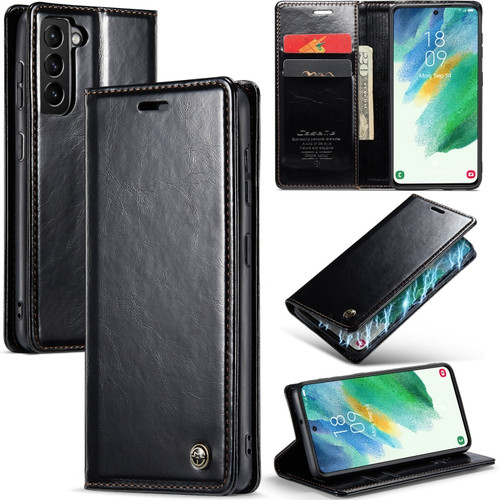 Samsung Galaxy S21 FE 5G CaseMe 003 Crazy Horse Texture Leather Phone Case - Black