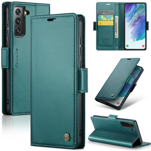 Samsung Galaxy S21 FE 5G CaseMe 023 Butterfly Buckle Litchi Texture RFID Anti-theft Leather Phone Case - Pearly Blue