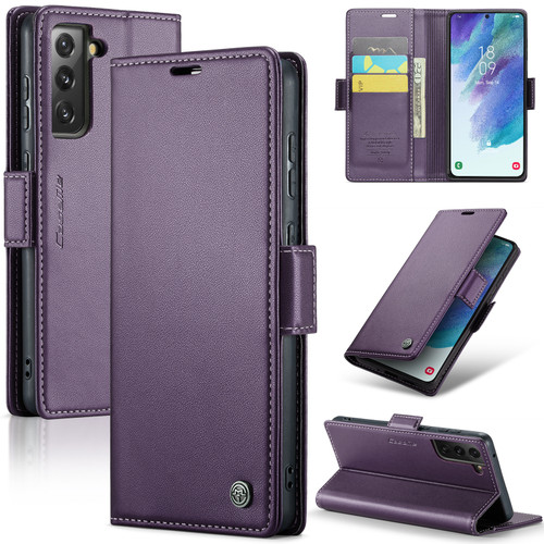 Samsung Galaxy S21 FE 5G CaseMe 023 Butterfly Buckle Litchi Texture RFID Anti-theft Leather Phone Case - Pearly Purple