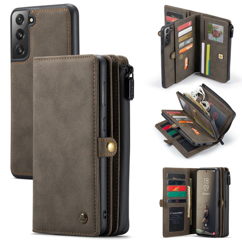 Samsung Galaxy S21 FE CaseMe 018 Detachable Multi-functional Horizontal Flip Leather Case, with Card Slot & Holder & Zipper Wallet & Photo Frame - Brown