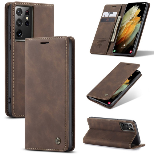 Samsung Galaxy S21 Ultra 5G CaseMe 013 Multifunctional Horizontal Flip Leather Case with Holder & Card Slot & Wallet - Coffee