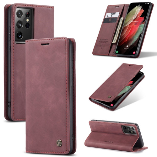Samsung Galaxy S21 Ultra 5G CaseMe 013 Multifunctional Horizontal Flip Leather Case with Holder & Card Slot & Wallet - Wine Red
