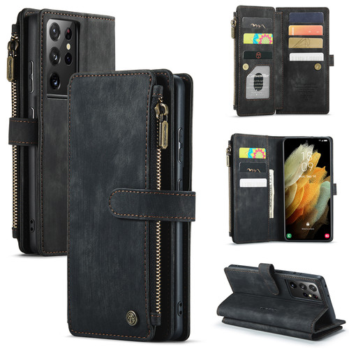 Samsung Galaxy S21 Ultra 5G CaseMe-C30 PU + TPU Multifunctional Horizontal Flip Leather Case with Holder & Card Slot & Wallet & Zipper Pocket - Black