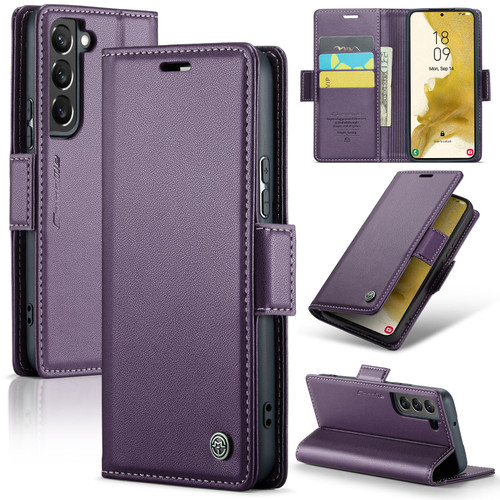 Samsung Galaxy S22+ 5G CaseMe 023 Butterfly Buckle Litchi Texture RFID Anti-theft Leather Phone Case - Pearly Purple