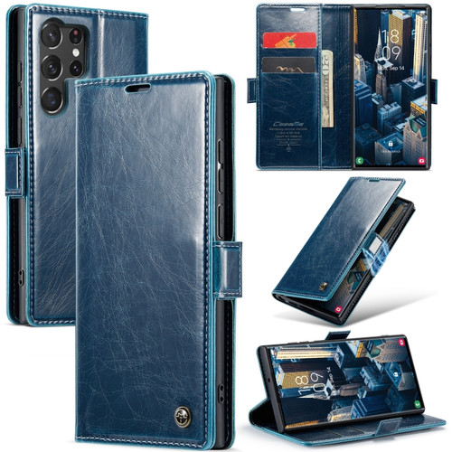 Samsung Galaxy S23 Ultra 5G CaseMe 003 Crazy Horse Texture Leather Phone Case - Blue