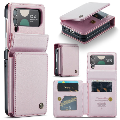 Samsung Galaxy Z Flip3 5G CaseMe C22 PC+TPU Business Style RFID Anti-theft Leather Phone Case - Pink