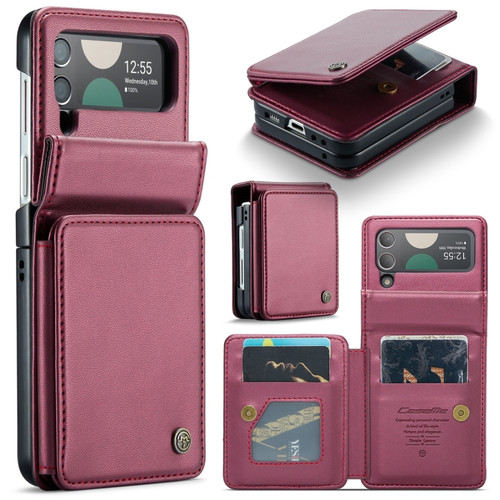 Samsung Galaxy Z Flip4 5G CaseMe C22 PC+TPU Business Style RFID Anti-theft Leather Phone Case - Wine Red