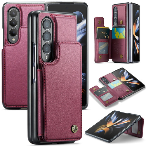 Samsung Galaxy Z Fold4 5G CaseMe C22 PC+TPU Business Style RFID Anti-theft Leather Phone Case - Wine Red