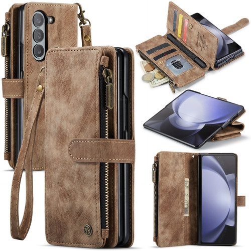 Samsung Galaxy Z Fold5 CaseMe C30 Multifunctional Card Slots Zipper Phone Leather Phone Case - Brown