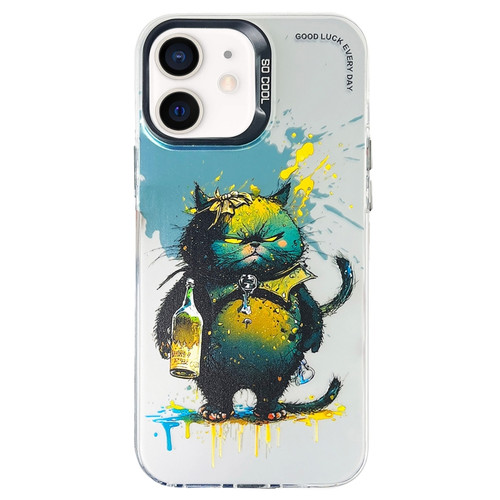 iPhone 11 Double Layer Color Silver Series Animal Oil Painting Phone Case - Angry Cat