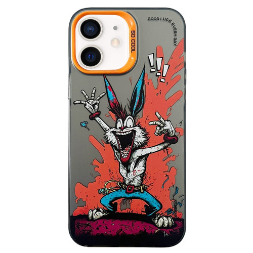 iPhone 11 Double Layer Color Silver Series Animal Oil Painting Phone Case - Gesture Rabbit